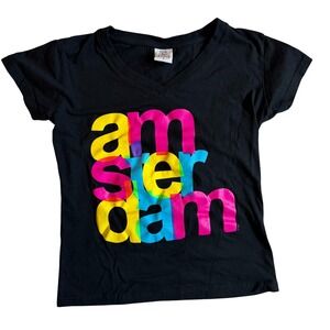 Fox Originals Retro Streetwear Womens V-Neck Amsterdam Neon Black Graphic Tee
